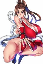 Rule 34 | 1girl, breasts, cleavage, covered erect nipples, fatal fury, highres, huge breasts, ponytail, shiranui mai, solo