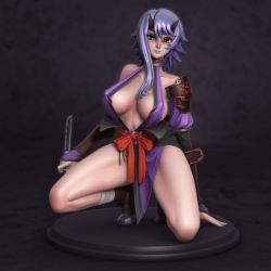 Rule 34 | 1girl, 3d, animated, animated gif, ass, bandages, bare shoulders, bouncing breasts, breasts, cleavage, covered erect nipples, dagger, female focus, figure, grey eyes, huge ass, knife, large breasts, light purple hair, lipstick, long hair, makeup, nail polish, panties, queen&#039;s blade, shizuka (queen&#039;s blade), side-tie panties, sideboob, solo, ucupumar, underwear, weapon