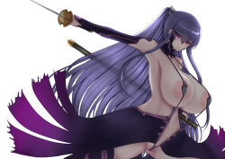 Rule 34 | 1girl, akiyama rinko, breasts, huge breasts, long hair, ponytail, serious, sword, taimanin (series), taimanin yukikaze, weapon