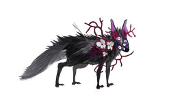 Rule 34 | absurdres, animal, animal ears, animal feet, animal focus, arrow (projectile), arrow in body, blood, colored sclera, fangs, flower, grey tail, highres, injury, kamikiririp, monster, no humans, original, red sclera, solo, tail, white background, white eyes