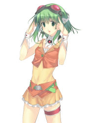 Rule 34 | 1girl, bad id, bad pixiv id, female focus, green eyes, green hair, gumi, headphones, headset, joeian, matching hair/eyes, simple background, skirt, solo, vocaloid, white background