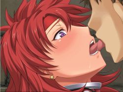 Rule 34 | animated, animated gif, armor break, blush, headband, kiss, purple eyes, queen&#039;s blade, red hair, risty (queen&#039;s blade), tongue