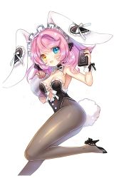 Rule 34 | 1girl, animal ears, bare shoulders, black footwear, blue eyes, breasts, brown eyes, choker, cleavage, fake animal ears, heterochromia, high heels, highres, looking at viewer, maid headdress, olivia (soccer spirits), open mouth, pantyhose, pink hair, playboy bunny, rabbit ears, rabbit tail, ratise, shoes, soccer spirits, solo, tail, transparent background, tray, wrist cuffs