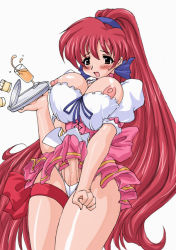 Rule 34 | 1girl, akira (viper), apron, blue bow, blush, bow, breasts, bulge, cleavage, cowboy shot, dojikko, dress, embarrassed, erection, erection under clothes, futanari, hair bow, high ponytail, large breasts, large penis, legs together, long hair, nipple slip, nipples, panties, penis, pink bow, pink dress, puffy short sleeves, puffy sleeves, red bow, red hair, shirt, short sleeves, simple background, skirt, solo, standing, ta152 (graf zeppelin), tagme, thigh strap, tray, underbust, underwear, very long hair, viper, viper v16, waist apron, waitress, wardrobe malfunction, white apron, white background, white panties, white shirt