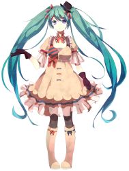 Rule 34 | 1girl, belt, blue eyes, boots, bow, bowtie, dress, ennui heiwa miku, full body, gloves, green hair, hair ribbon, hat, hatsune miku, highres, knee boots, long hair, nonohara (harekaze181), pantyhose, pigeon-toed, ribbon, simple background, solo, twintails, very long hair, vocaloid, white background