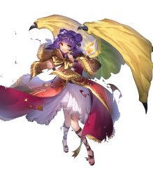 Rule 34 | 1girl, bead necklace, beads, bracelet, brown capelet, brown coat, capelet, circlet, coat, dragon girl, dragon wings, dragonstone, dress, essual (layer world), fire emblem, fire emblem: the sacred stones, fire emblem heroes, fringe trim, full body, glowing, gold trim, green wings, hair ornament, hair tie, high-low skirt, highres, hood, hood down, jewelry, long hair, multi-tied hair, multicolored clothes, multicolored coat, myrrh (fire emblem), necklace, nintendo, non-web source, official, official alternate costume, official art, pale skin, purple hair, red coat, red eyes, sandals, shin strap, short dress, solo, stone, toeless footwear, toes, torn clothes, torn dress, torn legwear, transparent background, twintails, veil, white dress, wings, wristband, yellow wings
