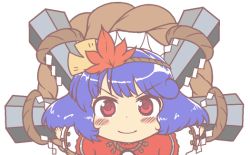 Rule 34 | 1girl, autumn leaves, blue hair, blush, chibi, gyate gyate, hairband, ikiyouz, layered clothes, layered sleeves, long sleeves, looking at viewer, mirror, onbashira, outstretched arms, portrait, red eyes, red shirt, rope, shimenawa, shirt, short hair, short over long sleeves, short sleeves, simple background, smile, solo, touhou, transparent background, white background, white shirt, yasaka kanako