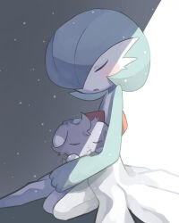Rule 34 | 1girl, absurdres, blush, bob cut, closed eyes, closed mouth, colored skin, creatures (company), espurr, female focus, flat chest, full body, game freak, gardevoir, gen 3 pokemon, gen 6 pokemon, green hair, green skin, hair over one eye, hand on another&#039;s head, highres, holding, holding pokemon, kneeling, legs together, light particles, mame (pixiv 57985908), multicolored skin, nintendo, one eye covered, open mouth, pokemon, pokemon (creature), seiza, shadow, short hair, sitting, sleeping, two-tone skin, u u, white skin