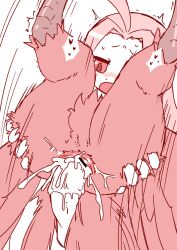 Rule 34 | 1boy, 1girl, ahoge, akai (ugokashitari), bar censor, bird legs, bird tail, blush, censored, cloaca, cum in cloaca, feathered wings, feathers, harpy, harpy (akai), heart, hetero, highres, huge ahoge, long hair, monochrome, monster girl, open mouth, original, penis, pointless censoring, red feathers, red theme, red wings, reverse suspended congress, sex, sex from behind, simple background, spoken heart, tail, white background, winged arms, wings