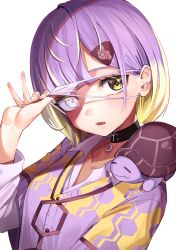 Rule 34 | .live, 1girl, amagami ame, eyepatch, fang, hcstyrus ii, highres, looking at viewer, multicolored hair, purple hair, short hair, solo, turtle, two-tone hair, upper body
