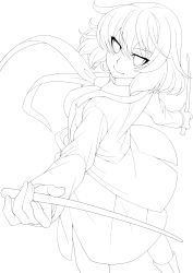 Rule 34 | 1girl, drumsticks, eichi yuu, greyscale, highres, holding, horikawa raiko, lineart, looking at viewer, monochrome, necktie, short hair, sketch, smile, solo, touhou, transparent background