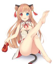 Rule 34 | 1girl, :d, animal ears, bad id, bad pixiv id, bare arms, bare legs, bare shoulders, barefoot, blue eyes, blush, breasts, cat ears, cat girl, cat tail, china dress, chinese clothes, cleavage, cleavage cutout, clothing cutout, commentary request, double bun, dress, feet, full body, girls&#039; frontline, hair bun, hair ornament, heterochromia, highres, holding, holding shoes, leg up, light brown hair, long hair, medium breasts, mk23 (girls&#039; frontline), multicolored hair, open mouth, panties, pink hair, red eyes, red footwear, seventeen (st17215), shoes, unworn shoes, side bun, sidelocks, sitting, sleeveless, sleeveless dress, smile, soles, solo, streaked hair, tail, teeth, toes, underwear, upper teeth only, very long hair, white background, white dress, white panties