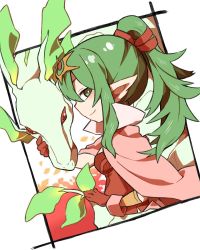 Rule 34 | 1girl, cape, closed mouth, dragon, fire emblem, fire emblem awakening, from side, gloves, green eyes, green hair, long hair, nintendo, pointy ears, ponytail, red gloves, shunrai, smile, tiara, tiki (adult) (fire emblem), tiki (fire emblem)