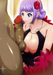 Rule 34 | 1boy, 1girl, blue hair, breasts, carina (one piece), cleavage, highres, huge breasts, large breasts, one piece, one piece film: gold, penis, qdoujin (pixiv44648813), smile