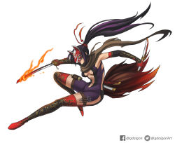 Rule 34 | 1girl, black red and purple hair, fire saber, geoffrey daigon, highres, kunai, kunimitsu ii, kunoichi, namco, ninja sword, tekken, tekken 7, tekken 8, weapon