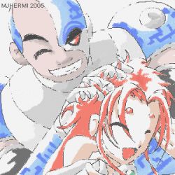 Rule 34 | 00s, 1boy, 1girl, 2005, alien, bald, cartoon network, cyborg, cyborg (dc), dark skin, dc comics, closed eyes, hand on another&#039;s head, lowres, one-eyed, red hair, smile, starfire, teen titans, victor stone