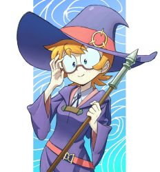 Rule 34 | 10s, 1girl, freckles, glasses, hat, little witch academia, lotte jansson, orange hair, solo, trigger (company), witch, witch hat