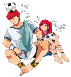 Rule 34 | 1boy, 1girl, full body, magi the labyrinth of magic, morgiana, red hair, simple background, white background