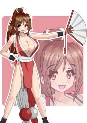 Rule 34 | absurdres, breasts, fan, fatal fury, highres, large breasts, long hair, ponytail, shiranui mai, smile, solo