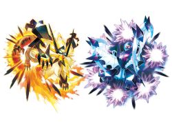 Rule 34 | animal, artist request, bat (animal), blue eyes, claws, creatures (company), dawn wings necrozma, dusk mane necrozma, energy, fangs, game freak, gen 7 pokemon, glowing, glowing eyes, legendary pokemon, lion, mane, necrozma, necrozma (dawn wings), necrozma (dusk mane), nintendo, no humans, official art, oversized animal, pokemon, pokemon (creature), pokemon usum, prism, red eyes, simple background, tail, white background, wings, z-move