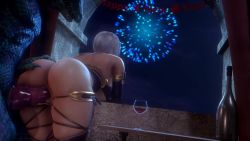 Rule 34 | 1boy, 1girl, 3d, animated, ass, ass grab, bent over, bottle, breasts, cup, drinking glass, fireworks, head out of frame, hetero, isabella valentine, large breasts, lizardman (soulcalibur), namco, noname55, penis, sex, sex from behind, short hair, solo focus, soul calibur, sound, spiked penis, uncensored, vaginal, video, white hair, wine glass