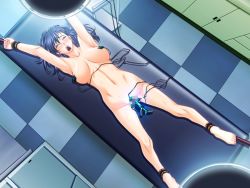 Rule 34 | 1girl, arms up, barefoot, bdsm, blue hair, blush, bondage, bound, breast torture, breasts, bubuzuke, censored, chichi ninja, chichi ninja revolution, clitoral stimulation, clitoris torture, closed eyes, cuffs, dildo, electricity, electrodes, electrostimulation, feet, female focus, long hair, nipple stimulation, nipple torture, nude, object insertion, on table, pain, restrained, screaming, sex toy, slave, table, torture, vaginal, vaginal object insertion, yamamoto fusako