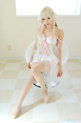 Rule 34 | 1girl, asian, babydoll, blonde hair, bloomers, chii, chii (cosplay), chobits, cosplay, cosplay photo, kipi-san, lingerie, long hair, looking at viewer, pantyhose, persocom, photo (medium), real life, solo, underwear