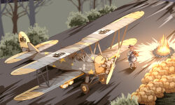 Rule 34 | 1girl, absurdres, aircraft, airplane, bare tree, biplane, blonde hair, blurry, blurry background, character name, chinese commentary, commentary request, dated, fireplace, halloween, highres, kirisame marisa, military vehicle, outdoors, po-2, pzgr.40, signature, solo, star (symbol), star print, touhou, tree, vehicle focus, wide shot