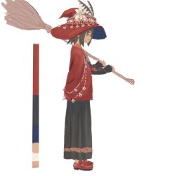 Rule 34 | 1girl, broom, cape, flower, hat, hat flower, holding, holding broom, loafers, original, others (gogo-o), red hat, shoes, simple background, solo, white background, witch, witch hat