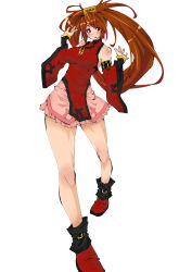 Rule 34 | 1girl, absurdres, arc system works, bare shoulders, belt, blush, breasts, brown hair, china dress, chinese clothes, detached sleeves, dress, female focus, guilty gear, highres, kuradoberi jam, large breasts, legs, long hair, makai, red eyes, simple background, sketch, skirt, solo, very long hair, white background