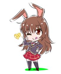 Rule 34 | 1girl, brown eyes, brown hair, chibi, commentary request, iesupa, one eye closed, rwby, rwby chibi, solo, tongue, tongue out, velvet scarlatina
