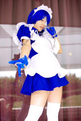Rule 34 | apron, cosplay, cuffs, eyepatch, gloves, handcuffs, highres, ikkitousen, maid, maid apron, photo (medium), riori, ryomou shimei, ryomou shimei (cosplay), thighhighs