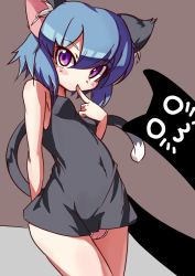 Rule 34 | 1girl, a-tuy, animal ears, blue hair, cat ears, cat tail, chibi yami, crotchless, crotchless panties, female focus, finger to mouth, futaba channel, highres, nijiura maids, panties, purple eyes, pussy, short hair, solo, tail, underwear