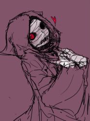 Rule 34 | 10s, 1girl, bandages, eto (tokyo ghoul), hands on own chest, heart, hood, purple background, red eyes, simple background, solo, straw like, tokyo ghoul, upper body