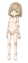 Rule 34 | 1girl, bad id, bad pixiv id, breasts, doll joints, female focus, frfr, green eyes, joints, navel, no nipples, no pussy, nude, original, short hair, simple background, solo, white background
