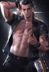 Rule 34 | 10s, 1boy, abs, final fantasy, final fantasy xv, gladiolus amicitia, looking at viewer, male focus, muscular, sakimichan, scar, solo, tagme, tattoo, weapon
