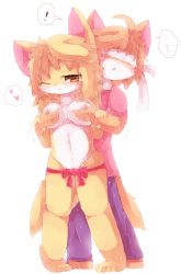 Rule 34 | 1boy, 1girl, blindfold, blonde hair, breasts, brown hair, dog, furry, highres, wa hito uppe