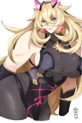 Rule 34 | 1girl, blonde hair, breasts, earrings, barghest (fate), fate/grand order, fate (series), green eyes, heterochromia, highres, huge breasts, jewelry, long hair, muscular, muscular female, petori1902, red eyes, simple background, solo, upper body, very long hair, white background