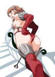 Rule 34 | 1girl, adjusting clothes, adjusting panties, alternate costume, ass, atlus, blush, boots, bow (weapon), breasts, brown eyes, brown hair, dr.p, elbow gloves, embarrassed, from below, gloves, hairband, high-cut armor (persona), looking back, open mouth, panties, persona, persona 3, pov, short hair, sideboob, solo, stairs, surprised, takeba yukari, thigh boots, thighhighs, underwear, weapon