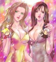 Rule 34 | 1990s (style), aerith gainsborough, artist request, breasts, cloud strife, final fantasy, final fantasy vii, large breasts, lowres, retro artstyle, sephiroth, square enix, tifa lockhart