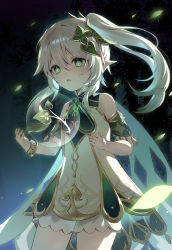 Rule 34 | 1girl, absurdres, bloomers, bracelet, cape, commentary request, detached sleeves, dress, genshin impact, gradient hair, green eyes, hair between eyes, hair ornament, highres, jewelry, ki 1315, long hair, looking at viewer, multicolored hair, nahida (genshin impact), parted lips, pointy ears, short sleeves, side ponytail, sidelocks, solo, symbol-shaped pupils, underwear, white dress, white hair
