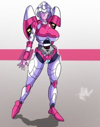 Rule 34 | 1girl, arcee, blue eyes, blue pussy, breasts, crotchless, crotchless panties, hand on own hip, highres, humanoid robot, large breasts, mrpalomaguy, panties, pink panties, pussy, robot, solo, thighs, transformers, underwear