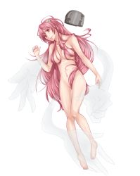Rule 34 | 00s, 1girl, absurdres, barefoot, blood, breasts, elfen lied, highres, long hair, lucy (elfen lied), lying, moisama, monster girl, nude, pink hair, red eyes, solo, very long hair