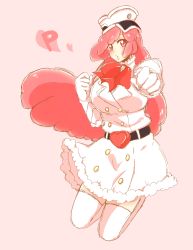 Rule 34 | 1girl, bad id, bad pixiv id, bleach, blush, bow, bowtie, breasts, byuuuun1, coat, fur trim, gloves, hat, heart, highres, large breasts, long hair, meninas mcallon, pink background, pink eyes, pink hair, simple background, solo