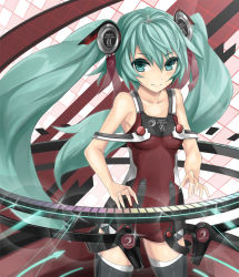 Rule 34 | green eyes, green hair, hatsune miku, long hair, pondel, smile, solo, thighhighs, twintails, vocaloid