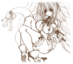 Rule 34 | 1girl, arc system works, bow, breasts, dizzy (guilty gear), guilty gear, large breasts, monochrome, nipples, shujin, sketch, solo, tail, tail bow, tail ornament, thighhighs