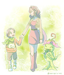 Rule 34 | digimon, earrings, highres, jewelry, mother and son, palmon, petals, plant, smile, tachikawa mimi, tanemon