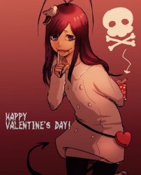 Rule 34 | 1boy, androgynous, bleach, blood, blood on face, demon tail, gift, giselle gewelle, happy valentine, heart, long hair, looking at viewer, male focus, meitarou, military, military uniform, purple eyes, quincy (bleach), skull, skull and crossbones, solo, tail, trap, uniform, valentine