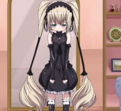 Rule 34 | 1girl, blonde hair, blue eyes, detached sleeves, ekaterina kurae, feet out of frame, gothic lolita, hairband, lolita fashion, lolita hairband, long hair, seikon no qwaser, twintails, very long hair