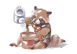 Rule 34 | animification, furry, furry male, groot, guardians of the galaxy, marvel, marvel cinematic universe, plant, potted plant, raccoon boy, rocket raccoon, sitting, water, watering can